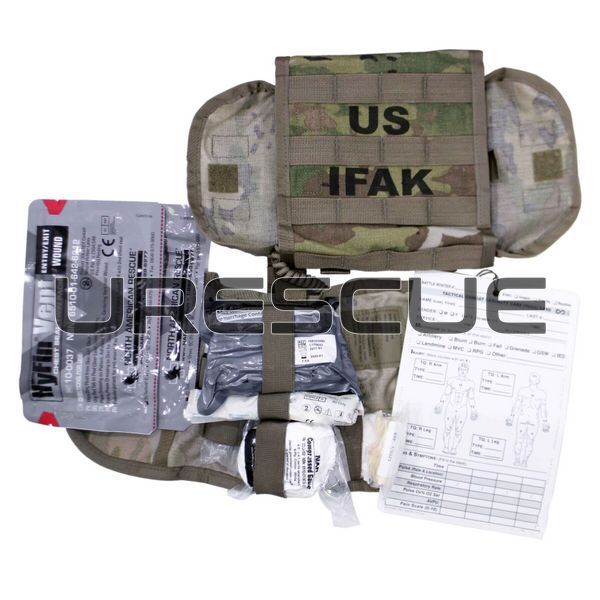 IFAK II - US Military First Aid Kit, Multicam, Bandage, Gauze for wound packing, Nasopharyngeal airway, Occlusive dressing, Eye shield