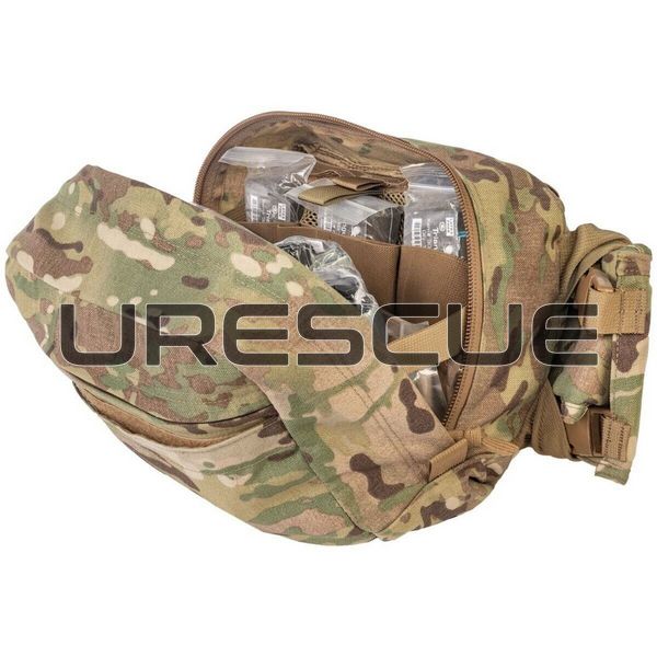 North American Rescue Squad Responder Kit, Multicam, Bandage, Elastic bandage, Medical rolled gauze, Decompression needles, Medical scissors, Nasopharyngeal airway, Occlusive dressing, Heating blanket, Turnstile, Traction splint, Eye shield