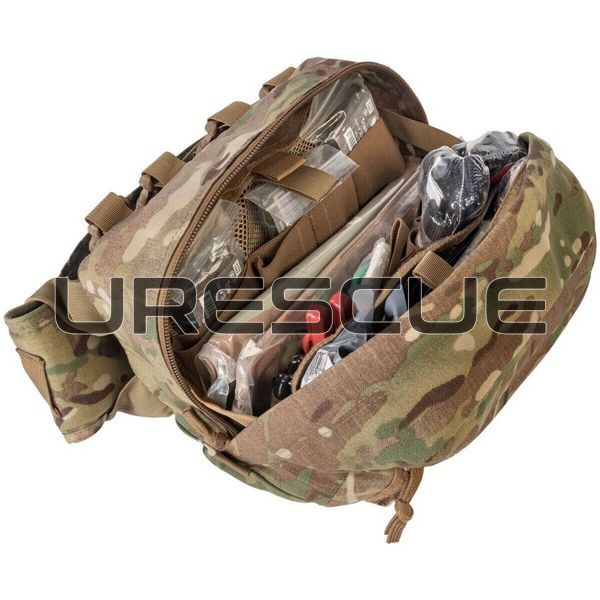 North American Rescue Squad Responder Kit, Multicam, Bandage, Elastic bandage, Medical rolled gauze, Decompression needles, Medical scissors, Nasopharyngeal airway, Occlusive dressing, Heating blanket, Turnstile, Traction splint, Eye shield