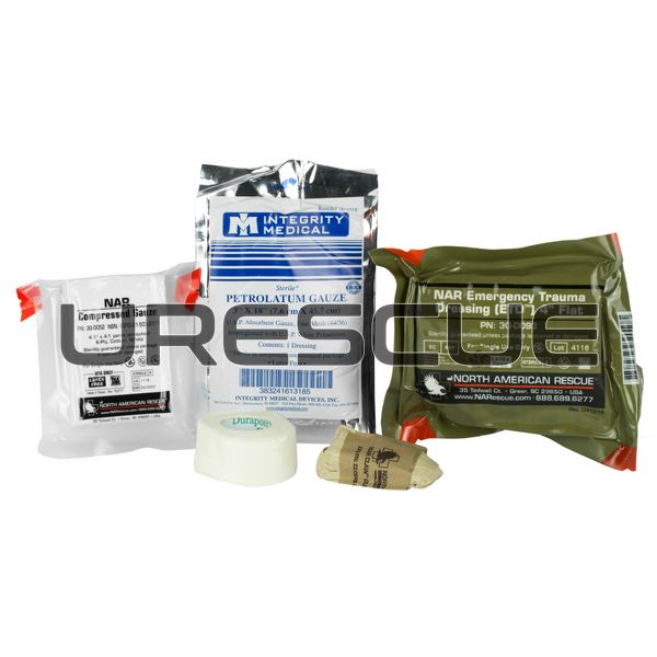 North American Rescue Individual Aid Kit, Clear, Bandage, Gauze for wound packing, Medical rolled gauze