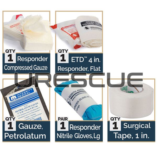 North American Rescue Individual Aid Kit, Clear, Bandage, Gauze for wound packing, Medical rolled gauze