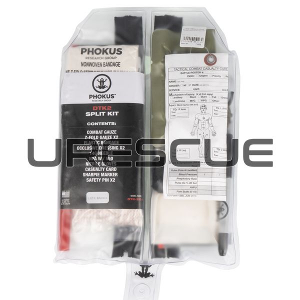 Phokus Deployment Split Trauma Kit 2, Clear, Hemostatic Gauze, Elastic bandage, Decompression needles, Nasopharyngeal airway, Occlusive dressing